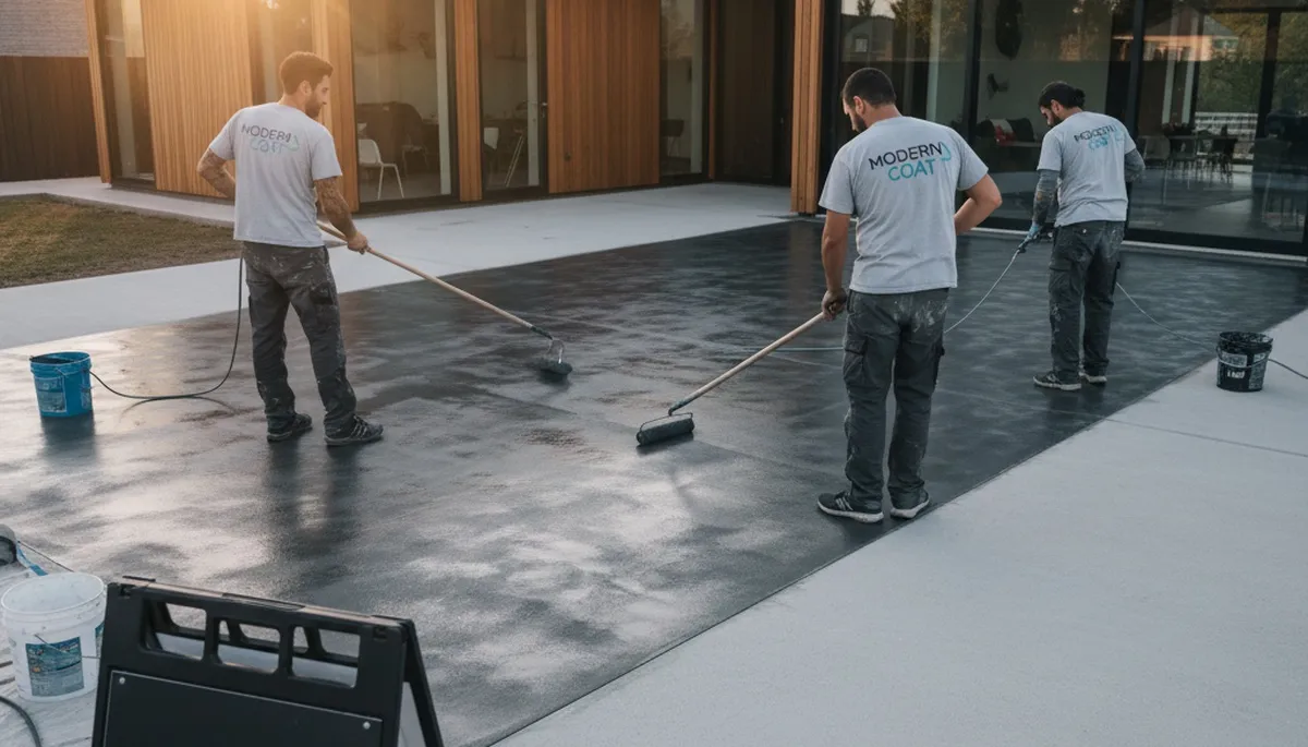 Professional concrete staining on residential patio in Champaign, IL by expert house painters