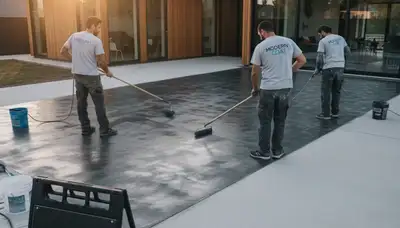 Professional concrete staining on residential patio in Champaign, IL by expert house painters