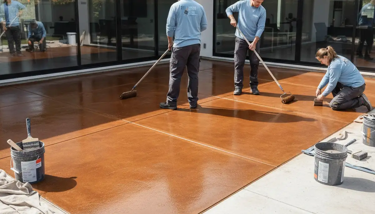 Professional concrete staining on residential driveway in Champaign, IL by local painting experts