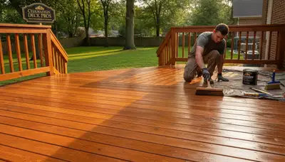 Professional deck staining in Champaign IL enhancing wood beauty and protecting against moisture and UV damage