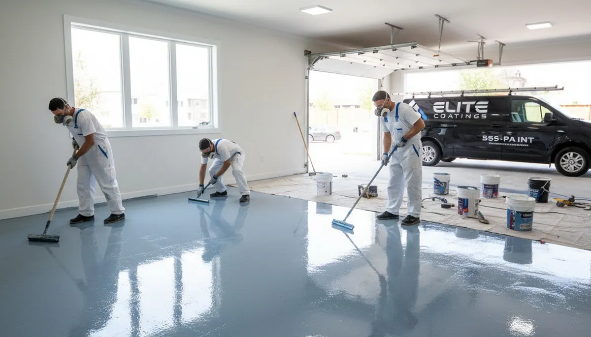 Epoxy garage floor coating in Champaign IL by professional house painters for durable, moisture-resistant finish