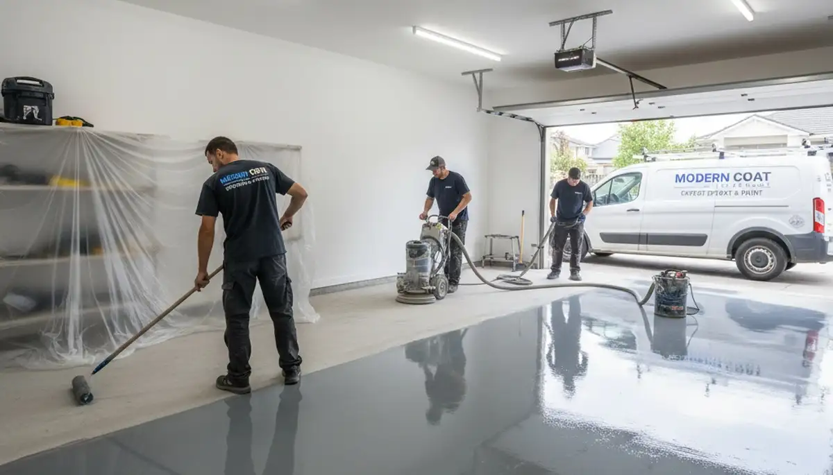 Professional epoxy garage floor coating in Champaign IL by local house painters at champaignpainters.com