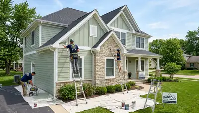 Professional house painters working on residential exterior in Champaign, IL