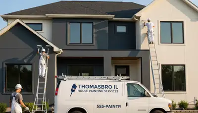Professional house painters working on exterior home in Champaign IL