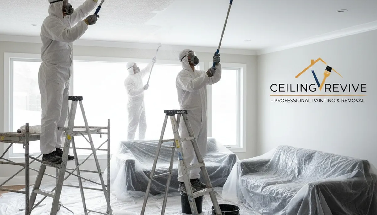 Professional popcorn ceiling removal by house painters in Champaign, IL transforming textured ceilings