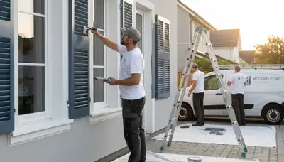 Professional shutter painting and refinishing on a Champaign IL home exterior by expert painters