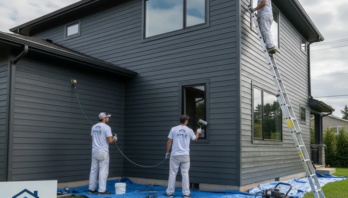 Professional siding painting on a Champaign IL home by expert house painters for lasting curb appeal