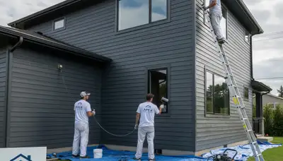 Professional siding painting on a Champaign IL home by expert house painters for lasting curb appeal
