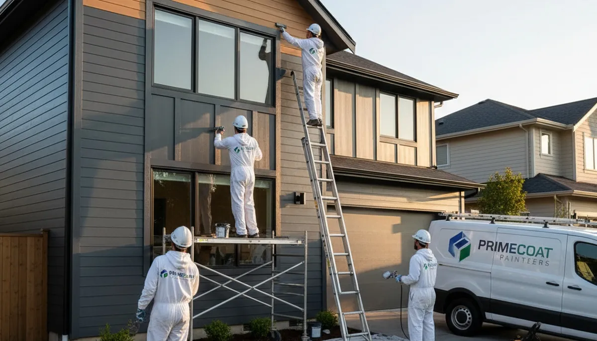 Professional siding painting on a Champaign IL home by expert local house painters