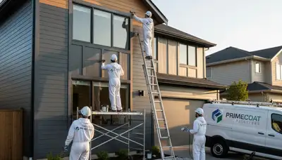 Professional siding painting on a Champaign IL home by expert local house painters