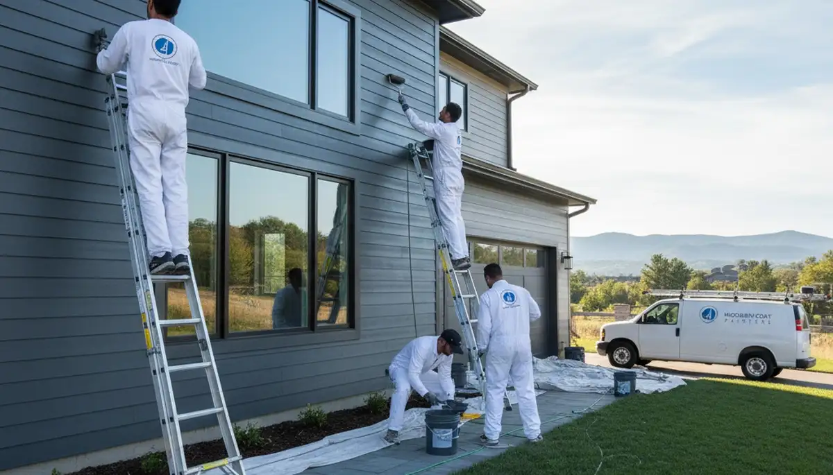 Professional siding painting on a Champaign IL home by expert local house painters