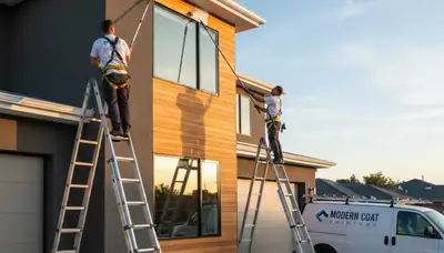 Professional trim and fascia painting on a Champaign IL home by expert local painters