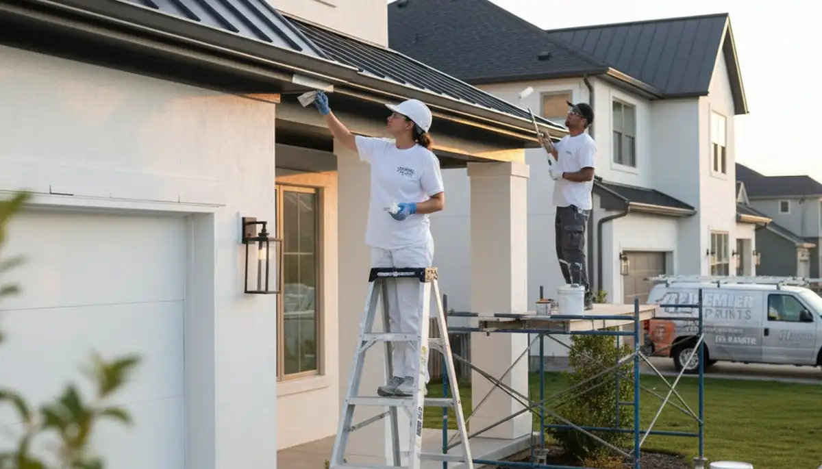 Professional trim and fascia painting on a Champaign IL home exterior by expert painters